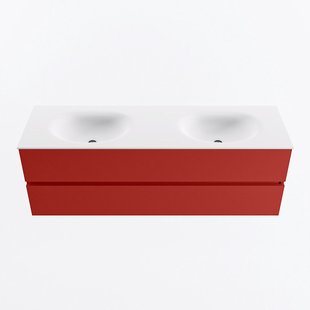 MONDIAZ VICA 150cm badmeubel onderkast Fire 2 lades. Wastafel MOON dubbel zonder kraangat, kleur Talc.