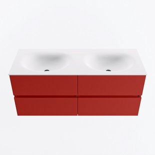 MONDIAZ VICA 120cm badmeubel onderkast Fire 4 lades. Wastafel MOON dubbel zonder kraangat, kleur Talc.