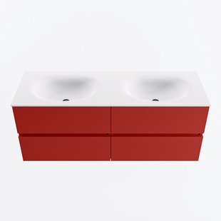 MONDIAZ VICA 130cm badmeubel onderkast Fire 4 lades. Wastafel MOON dubbel zonder kraangat, kleur Talc.