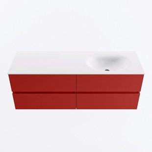 MONDIAZ VICA 140cm badmeubel onderkast Fire 4 lades. Wastafel MOON rechts zonder kraangat, kleur Talc.