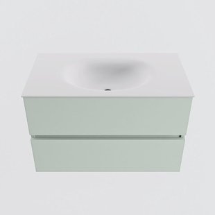 MONDIAZ VICA 80cm badmeubel onderkast Greey 2 lades. Wastafel MOON midden 1 kraangat, kleur Talc.