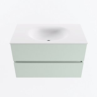 MONDIAZ VICA 80cm badmeubel onderkast Greey 2 lades. Wastafel MOON midden zonder kraangat, kleur Talc.