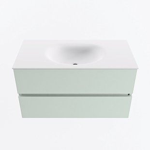 MONDIAZ VICA 90cm badmeubel onderkast Greey 2 lades. Wastafel MOON midden 1 kraangat, kleur Talc.