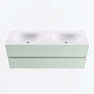 MONDIAZ VICA 130cm badmeubel onderkast Greey 2 lades. Wastafel MOON dubbel zonder kraangat, kleur Talc.