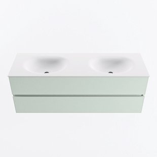 MONDIAZ VICA 140cm badmeubel onderkast Greey 2 lades. Wastafel MOON dubbel 2 kraangaten, kleur Talc.