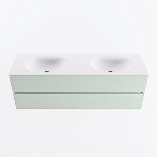 MONDIAZ VICA 150cm badmeubel onderkast Greey 2 lades. Wastafel MOON dubbel zonder kraangat, kleur Talc.