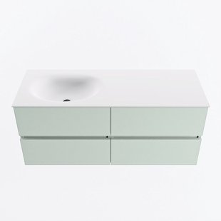 MONDIAZ VICA 120cm badmeubel onderkast Greey 4 lades. Wastafel MOON links 1 kraangat, kleur Talc.