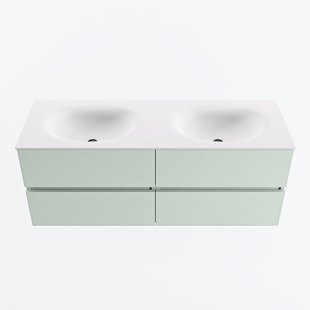 MONDIAZ VICA 130cm badmeubel onderkast Greey 4 lades. Wastafel MOON dubbel 2 kraangaten, kleur Talc.