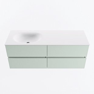 MONDIAZ VICA 130cm badmeubel onderkast Greey 4 lades. Wastafel MOON links zonder kraangat, kleur Talc.