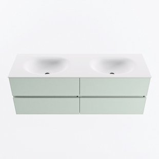 MONDIAZ VICA 140cm badmeubel onderkast Greey 4 lades. Wastafel MOON dubbel 2 kraangaten, kleur Talc.