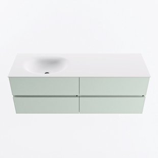 MONDIAZ VICA 140cm badmeubel onderkast Greey 4 lades. Wastafel MOON links zonder kraangat, kleur Talc.