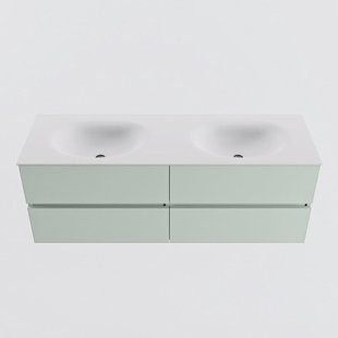 MONDIAZ VICA 140cm badmeubel onderkast Greey 4 lades. Wastafel MOON dubbel zonder kraangat, kleur Talc.