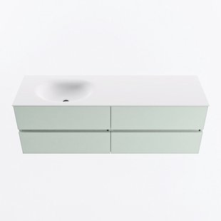 MONDIAZ VICA 150cm badmeubel onderkast Greey 4 lades. Wastafel MOON links zonder kraangat, kleur Talc.