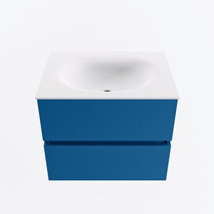 MONDIAZ VICA 60cm badmeubel onderkast Jeans 2 lades. Wastafel MOON midden 1 kraangat, kleur Talc.