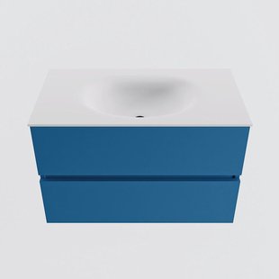 MONDIAZ VICA 80cm badmeubel onderkast Jeans 2 lades. Wastafel MOON midden 1 kraangat, kleur Talc.