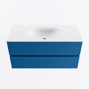 MONDIAZ VICA 100cm badmeubel onderkast Jeans 2 lades. Wastafel MOON midden 1 kraangat, kleur Talc.