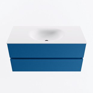 MONDIAZ VICA 100cm badmeubel onderkast Jeans 2 lades. Wastafel MOON midden zonder kraangat, kleur Talc.