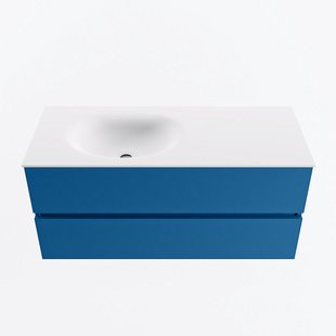 MONDIAZ VICA 110cm badmeubel onderkast Jeans 2 lades. Wastafel MOON links 1 kraangat, kleur Talc.