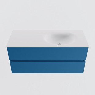 MONDIAZ VICA 110cm badmeubel onderkast Jeans 2 lades. Wastafel MOON rechts 1 kraangat, kleur Talc.