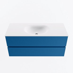 MONDIAZ VICA 110cm badmeubel onderkast Jeans 2 lades. Wastafel MOON midden zonder kraangat, kleur Talc.