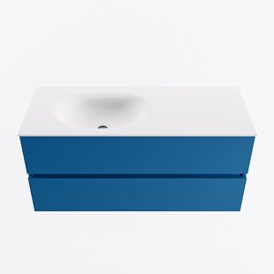 MONDIAZ VICA 110cm badmeubel onderkast Jeans 2 lades. Wastafel MOON links zonder kraangat, kleur Talc.