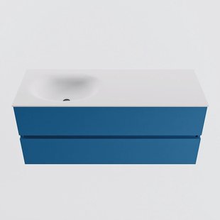 MONDIAZ VICA 120cm badmeubel onderkast Jeans 2 lades. Wastafel MOON links 1 kraangat, kleur Talc.