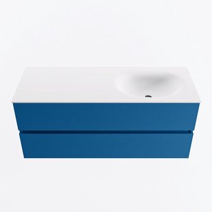 MONDIAZ VICA 120cm badmeubel onderkast Jeans 2 lades. Wastafel MOON rechts zonder kraangat, kleur Talc.