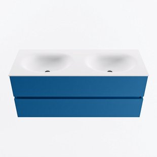 MONDIAZ VICA 120cm badmeubel onderkast Jeans 2 lades. Wastafel MOON dubbel zonder kraangat, kleur Talc.