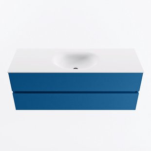 MONDIAZ VICA 130cm badmeubel onderkast Jeans 2 lades. Wastafel MOON midden zonder kraangat, kleur Talc.