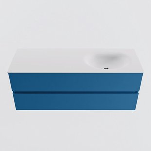 MONDIAZ VICA 130cm badmeubel onderkast Jeans 2 lades. Wastafel MOON rechts zonder kraangat, kleur Talc.