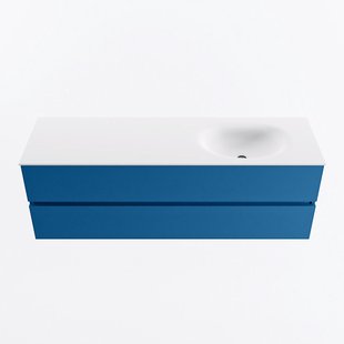 MONDIAZ VICA 150cm badmeubel onderkast Jeans 2 lades. Wastafel MOON rechts 1 kraangat, kleur Talc.