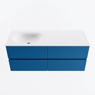 MONDIAZ VICA 120cm badmeubel onderkast Jeans 4 lades. Wastafel MOON links zonder kraangat, kleur Talc.