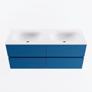 MONDIAZ VICA 120cm badmeubel onderkast Jeans 4 lades. Wastafel MOON dubbel zonder kraangat, kleur Talc.