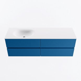 MONDIAZ VICA 150cm badmeubel onderkast Jeans 4 lades. Wastafel MOON links 1 kraangat, kleur Talc.