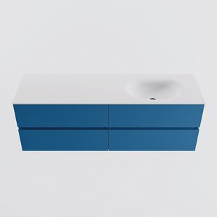 MONDIAZ VICA 150cm badmeubel onderkast Jeans 4 lades. Wastafel MOON rechts zonder kraangat, kleur Talc.