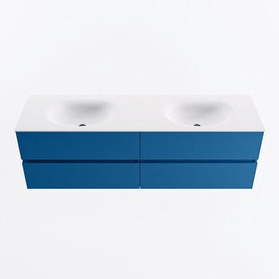 MONDIAZ VICA 160cm badmeubel onderkast Jeans 4 lades. Wastafel MOON dubbel 2 kraangaten, kleur Talc.