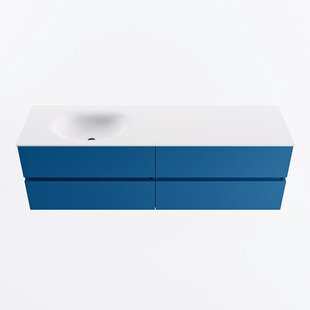 MONDIAZ VICA 160cm badmeubel onderkast Jeans 4 lades. Wastafel MOON links zonder kraangat, kleur Talc.