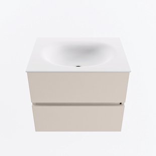 MONDIAZ VICA 60cm badmeubel onderkast Linen 2 lades. Wastafel MOON midden 1 kraangat, kleur Talc.