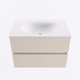 MONDIAZ VICA 70cm badmeubel onderkast Linen 2 lades. Wastafel MOON midden 1 kraangat, kleur Talc.