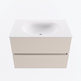 MONDIAZ VICA 70cm badmeubel onderkast Linen 2 lades. Wastafel MOON midden zonder kraangat, kleur Talc.