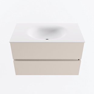 MONDIAZ VICA 80cm badmeubel onderkast Linen 2 lades. Wastafel MOON midden 1 kraangat, kleur Talc.