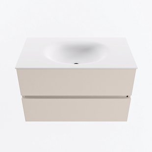 MONDIAZ VICA 80cm badmeubel onderkast Linen 2 lades. Wastafel MOON midden zonder kraangat, kleur Talc.