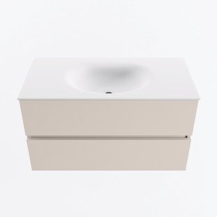 MONDIAZ VICA 90cm badmeubel onderkast Linen 2 lades. Wastafel MOON midden 1 kraangat, kleur Talc.