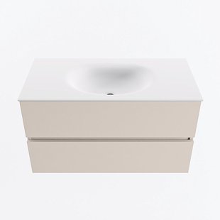 MONDIAZ VICA 90cm badmeubel onderkast Linen 2 lades. Wastafel MOON midden zonder kraangat, kleur Talc.