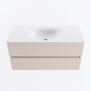 MONDIAZ VICA 100cm badmeubel onderkast Linen 2 lades. Wastafel MOON midden 1 kraangat, kleur Talc.