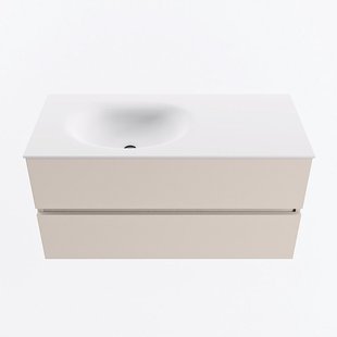 MONDIAZ VICA 100cm badmeubel onderkast Linen 2 lades. Wastafel MOON links 1 kraangat, kleur Talc.