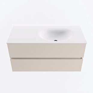 MONDIAZ VICA 100cm badmeubel onderkast Linen 2 lades. Wastafel MOON rechts 1 kraangat, kleur Talc.