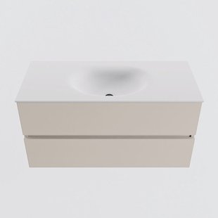 MONDIAZ VICA 100cm badmeubel onderkast Linen 2 lades. Wastafel MOON midden zonder kraangat, kleur Talc.
