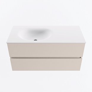 MONDIAZ VICA 100cm badmeubel onderkast Linen 2 lades. Wastafel MOON links zonder kraangat, kleur Talc.