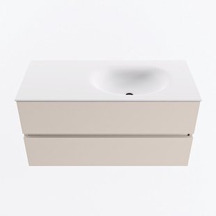 MONDIAZ VICA 100cm badmeubel onderkast Linen 2 lades. Wastafel MOON rechts zonder kraangat, kleur Talc.